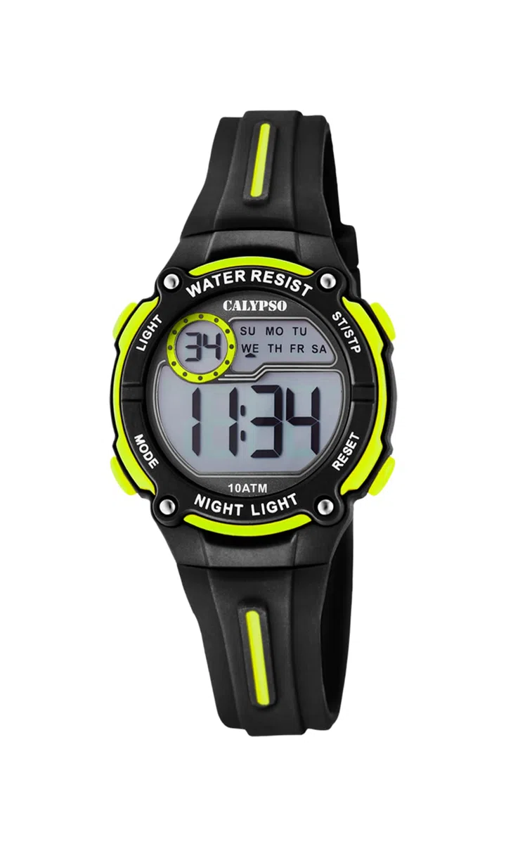 CALYPSO Reloj Digital Infantil Niño y Niña de Caucho Negro | Reloj Deportivo, Cristal de Alta Resistencia, Resistente al Agua 10 ATM K6068/5