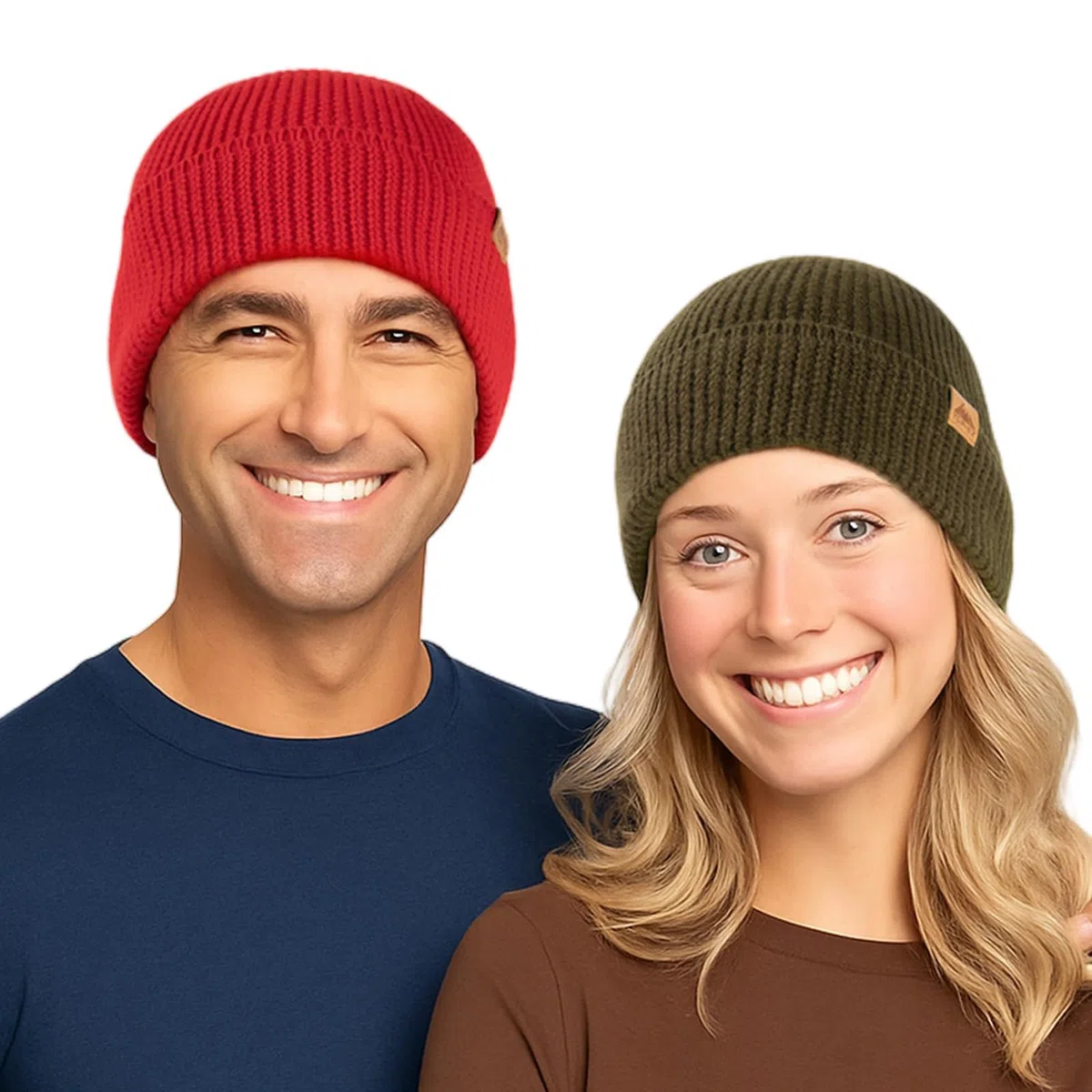TOP-EX Gorro de lana merino 100 % con puños, punto de una sola capa, sombreros de lana de invierno para hombres y mujeres, 55-66 cm