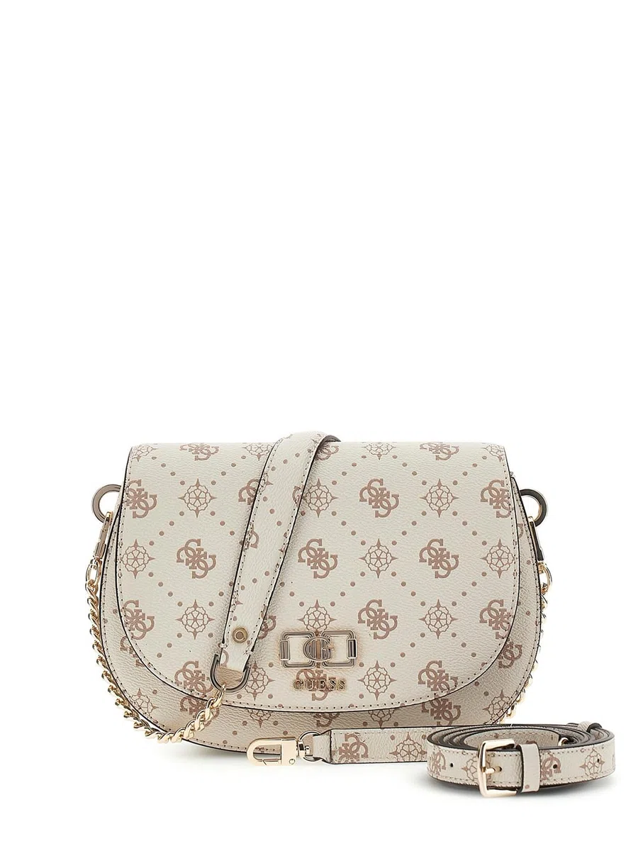 GUESS bolso de hombro bolso bandolera Emelie Logo Flap Shoulder Bag Vanilla Logo crema