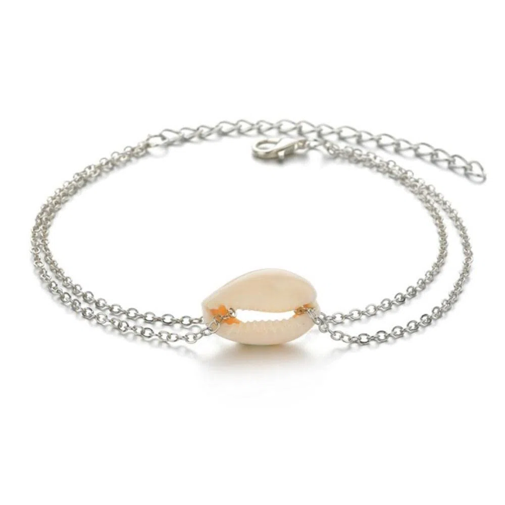 Tobillera Tobillera multicapa de concha natural, calzado de playa salvaje simple, joyería para el tobillo para mujer (color: S)