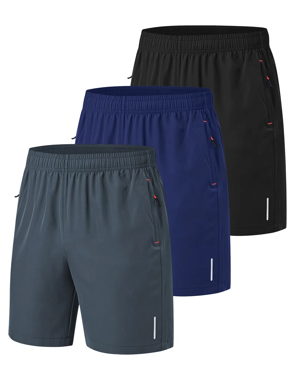 Zoofly 3 Pack Pantalones Cortos Deportivos Hombres Gym De Verano con Bolsillos con Cremallera Elásticos Fútbol Fitness Tenis Pantalone Hombres