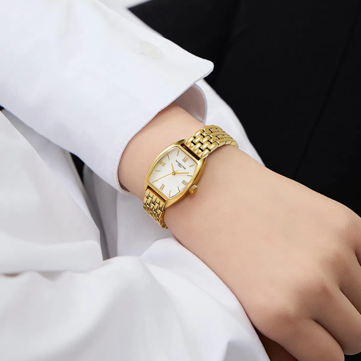 VICTORIA HYDE Reloj de pulsera para mujer de oro, rectangular, analógico, de cuarzo, elegante número romano, reloj de pulsera para mujer