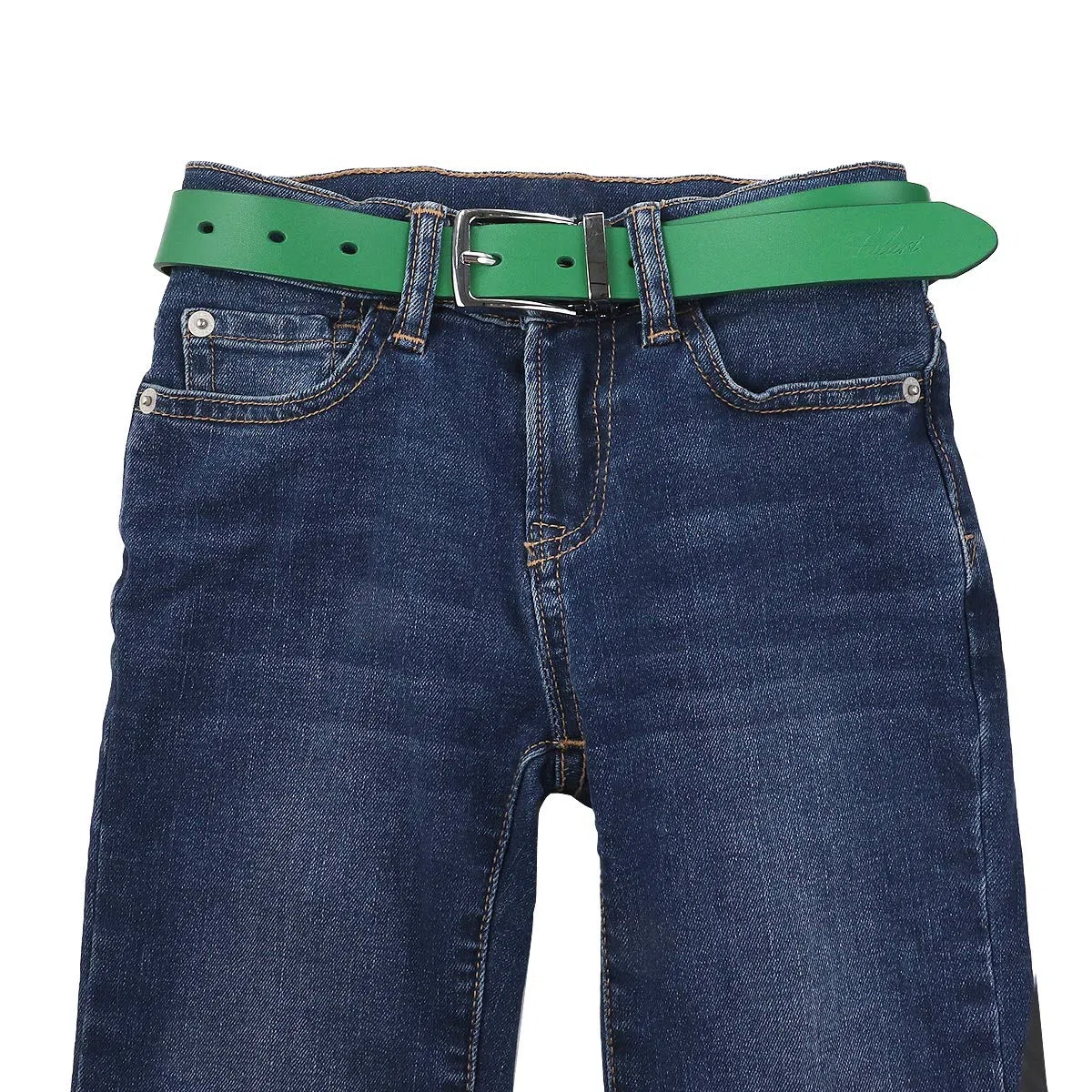 Falari Kids Leather Belts for Boys All Occasion 1" Trim to Fit - One Piece Leather Cutting 5002-Kelly Green