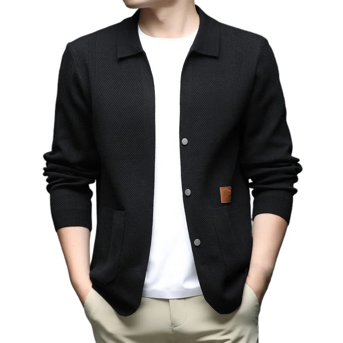 Jersey Cardigan Hombre, Chaqueta De Punto Elegante Hombre con Cuello En V Manga Larga Suéter De Punto con Botones Elegante Ajustado Cárdigan Ligero con Bolsillos para Otoño E Invierno