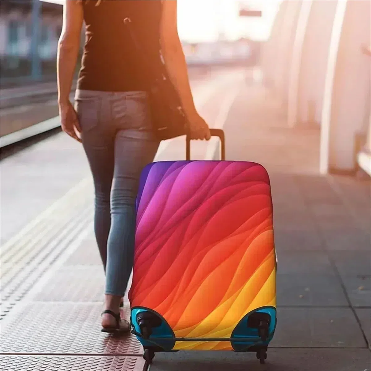 2 uds Cubierta de Equipaje Compartimiento Tela elástica Protector Maleta Polvo for Estuche De Viaje para Maletas(Marble,L)