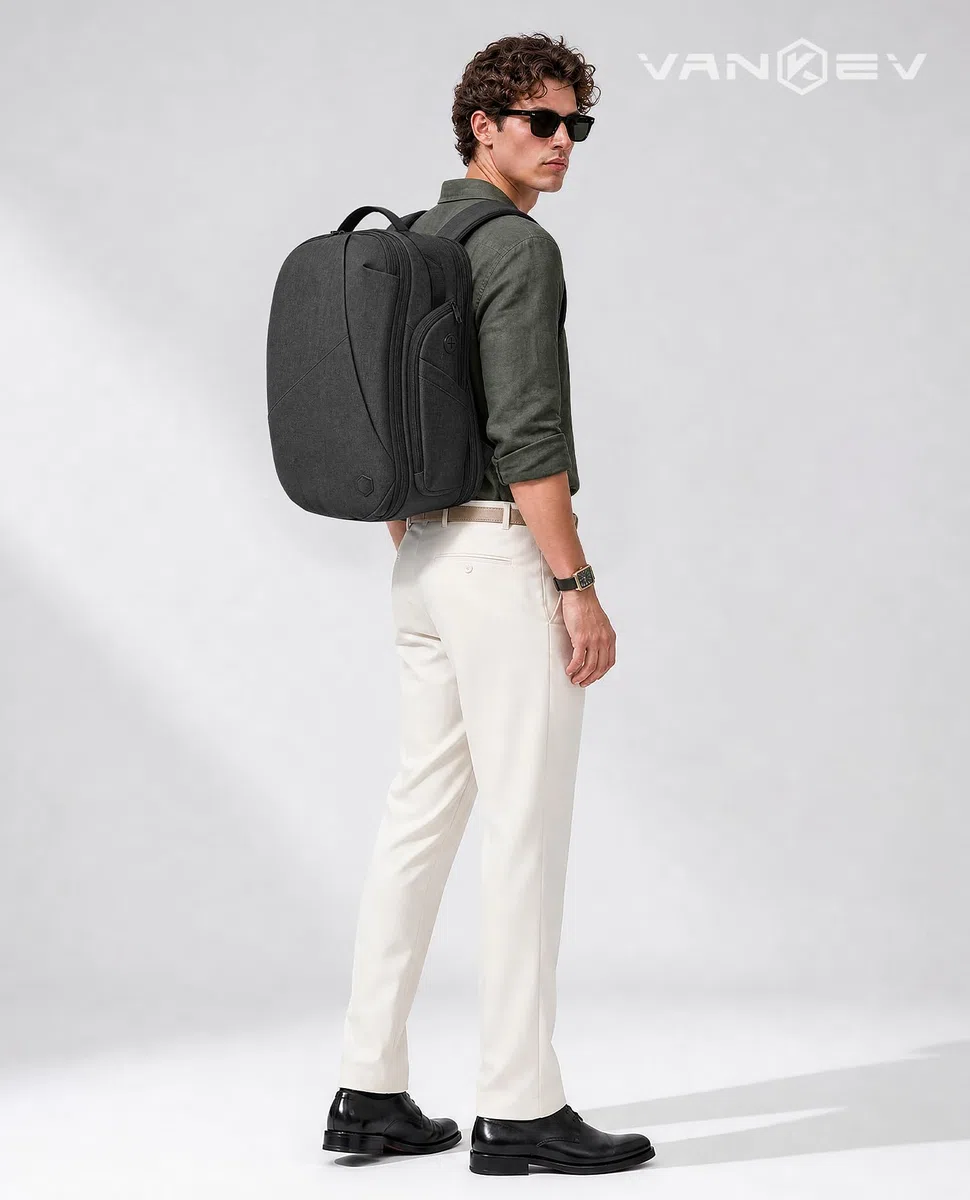 VANKEV Mochila de Viaje Expandible Equipaje de Mano para EasyJet Bolsa PC | 30L-38L, Gran Capacidad, Mochila Ligera para Portátil 17", Mochila de Viaje Casual para Hombre y Mujer, Gris Basalto