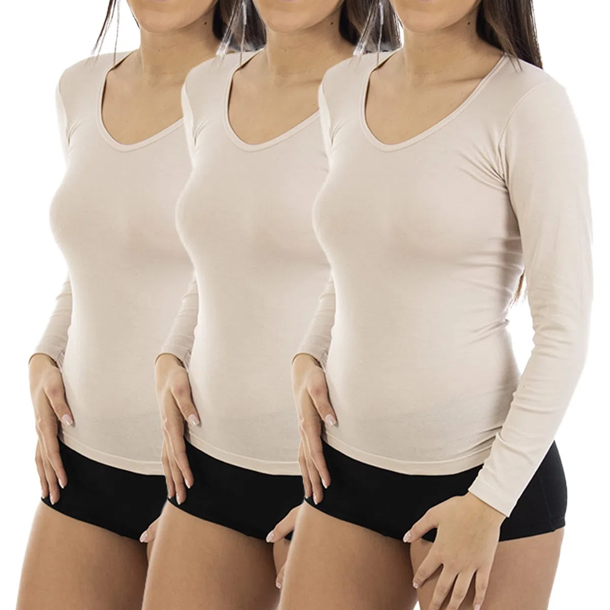 Lacotex Camiseta Interior de Mujer | Camiseta Camiseta Manga Larga y Cuello Pico | Confort y Protección Térmica Interior | Pack Ahorro 3 Unidades | LCT463