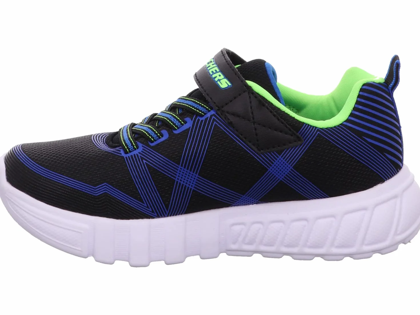 Skechers FLEX-GLOW, Zapatillas para Niños, Black Textile/ Synthetic/ Blue & Lime Trim, 29 EU