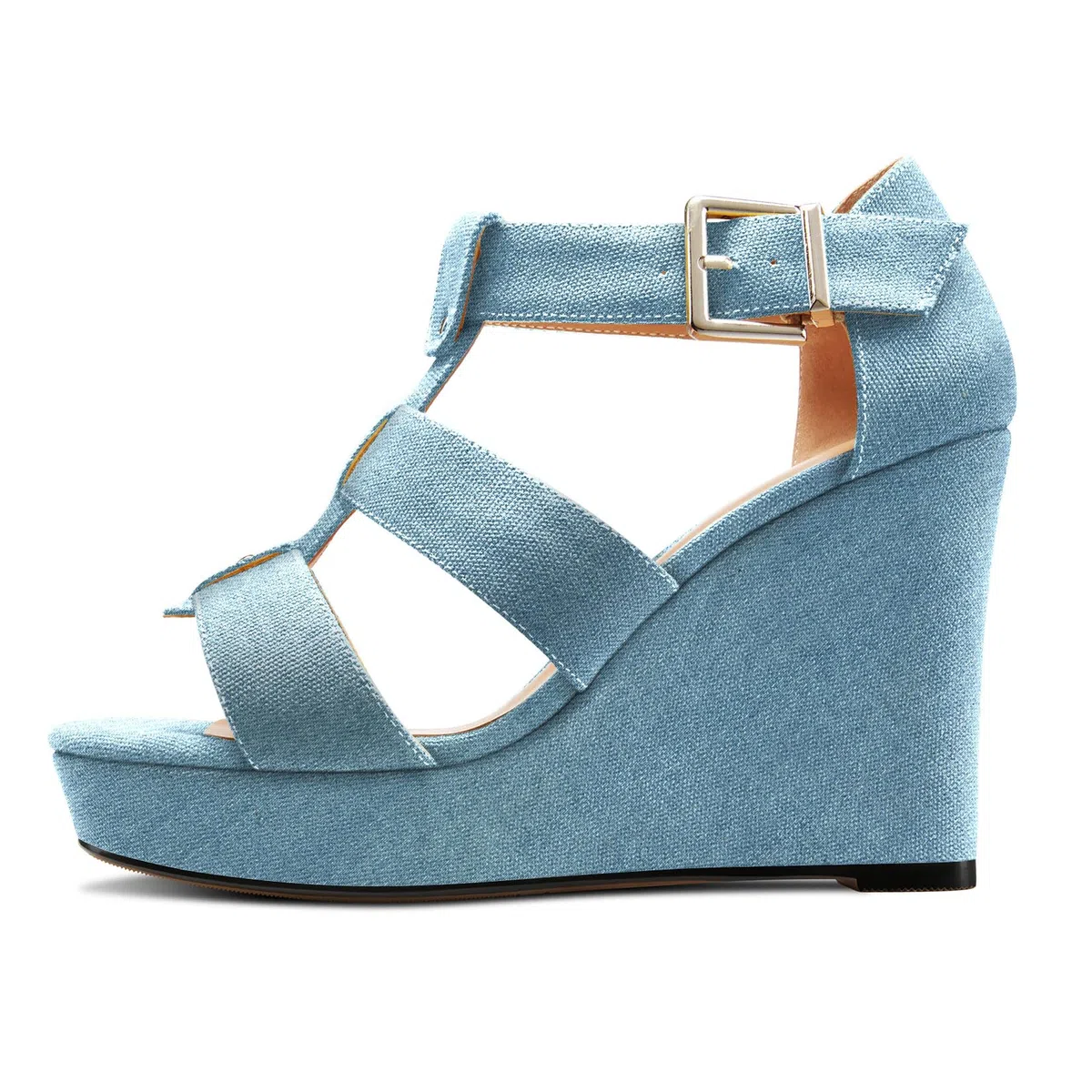 Saekcted Mujer Alto High cuña esparto Plataforma Heel Abierta Punta Sandalias Correa Tobillo Fiesta Denim Verano 10 CM Heels