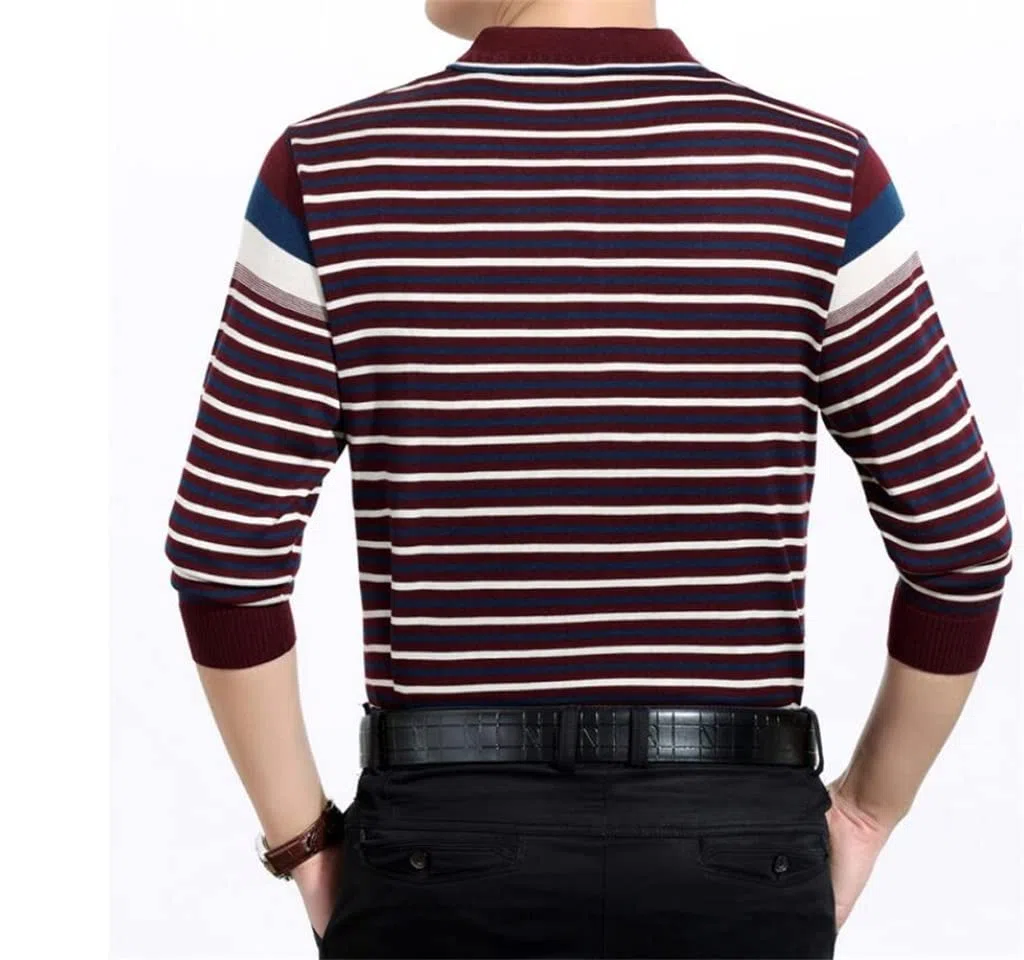 Genérico Polo De Manga Larga A Rayas, Tejido Transpirable Y Suave, Diseño con Cuello, Adecuado para Primavera Y Otoño, con Líneas De Hombros Suaves (A XL)