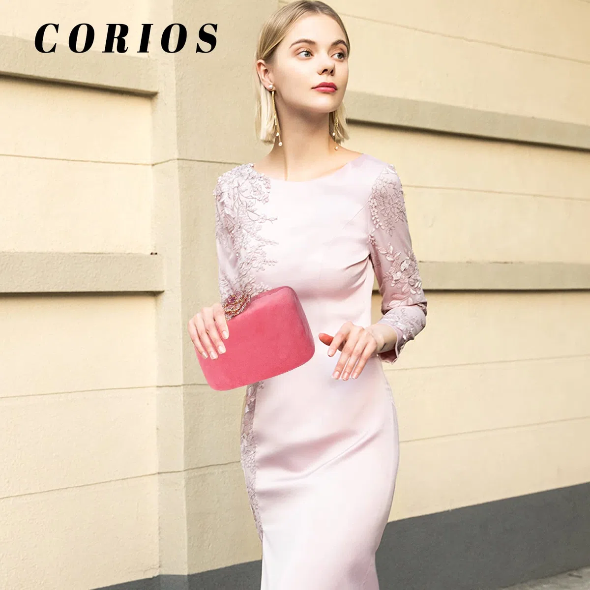 CORIOS Bolso Fiesta para Mujer Terciopelo Bolso de Noche Bolsa de Cadena Brillante Bolso de Hombro Boda Cartera de Mano Elegante Bolso Bandolera para Fiesta de Graduación Banquete Boda Rosa