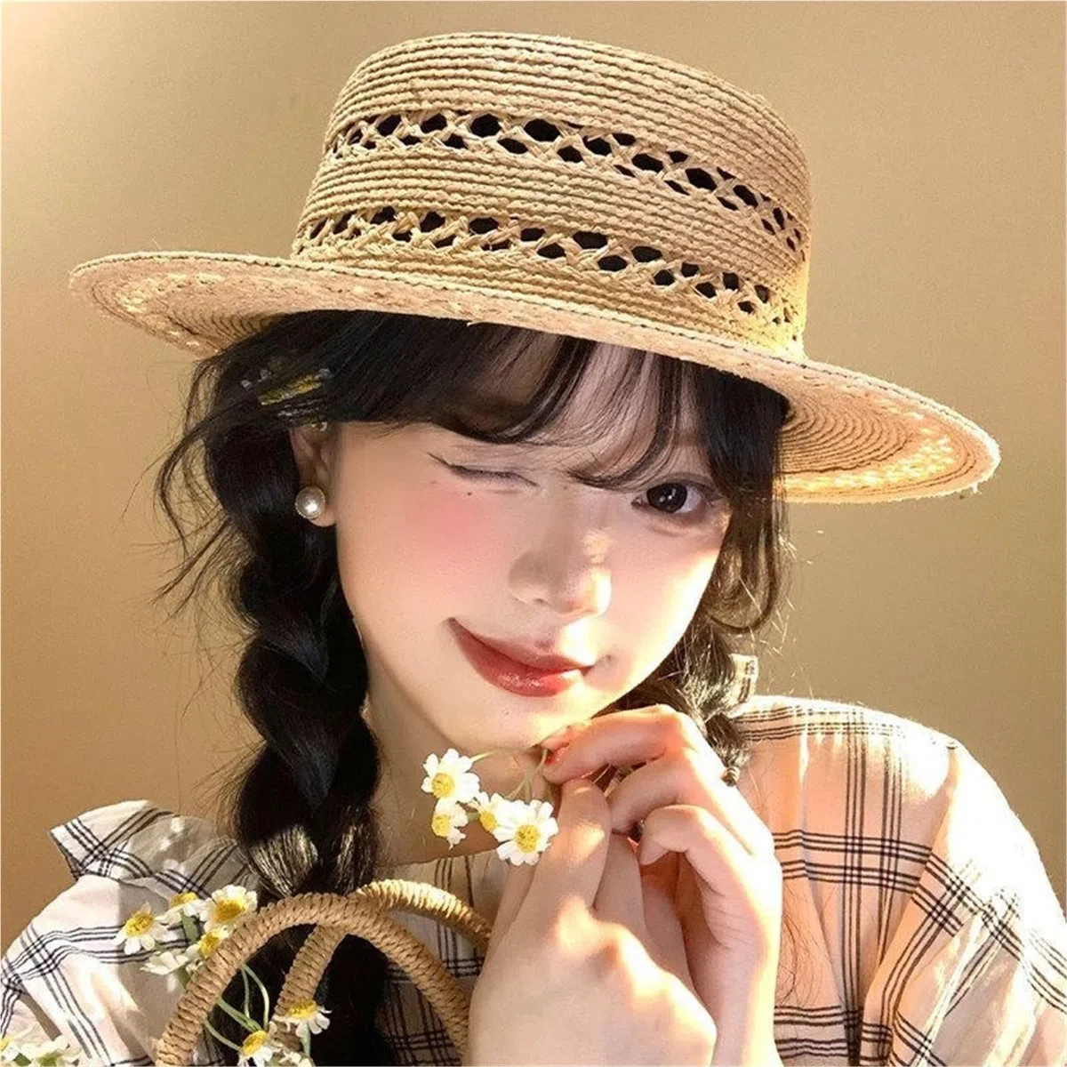 Sombrero de Paja para Mujer Sombrero De Paja Ligero ala Ancha For Exteriores For El Verano de Viajes en la Playa