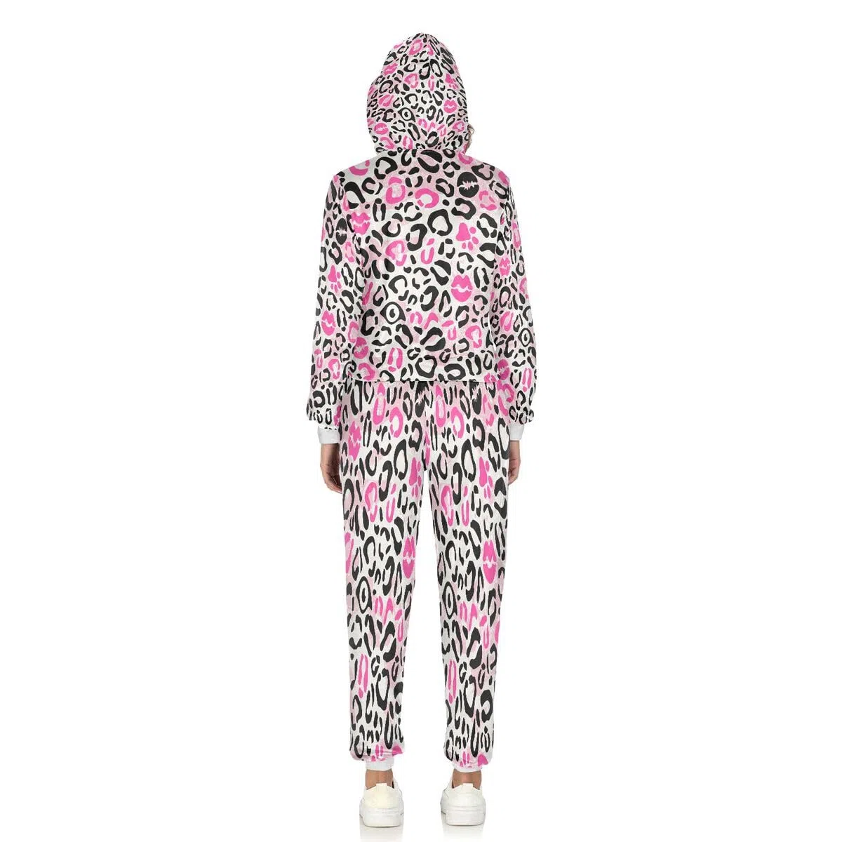 Conjunto deportivo de 2 piezas para mujer, diseño de labios besados, piel de leopardo, conjunto deportivo de manga larga, conjunto deportivo de piel de animal