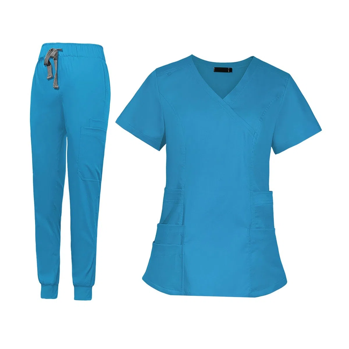 Uniforme de Enfermera con Top de Cuello en Pantalón Jogger Manga Corta y Bolsillos Prácticos Material Transpirable Adecuado para Mujeres en