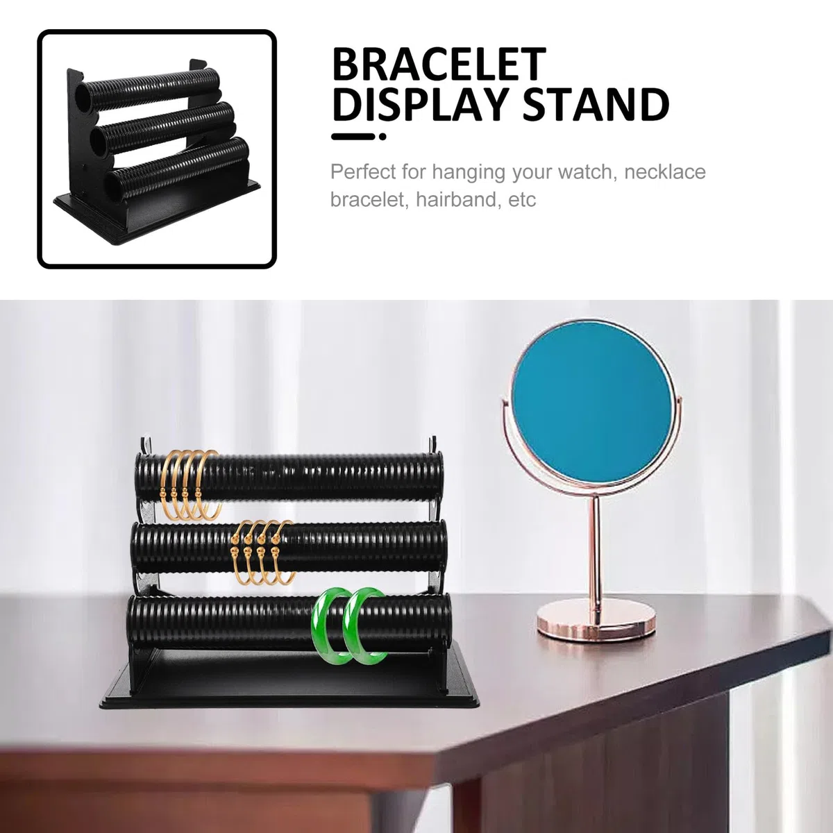 Abaodam Expositor de Pulseras y Relojes de Pvc Negro 3 Niveles Desmontable, Organizador Compacto para Baño o Tienda, Soporte Práctico y Funcional