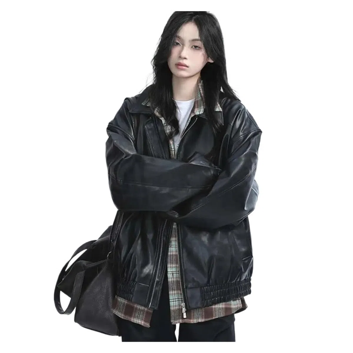 Chaqueta Cuero Mujer Retro Ladies Zipper Faux Leather Jacket Women Long Sleeves Coat Para salir