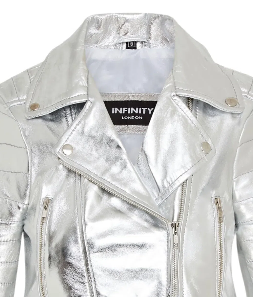 Infinity Leather Chaqueta de Cuero Auténtico Estilo Motero Chic Estilo Gótico con Cuerpo Corto Para Mujer
