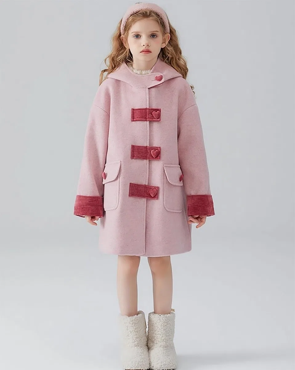Abrigo para niña, color otoño, invierno, engrosamiento, gabardina, clip de algodón, abrigo con capucha