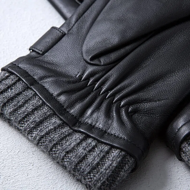 Guantes térmicos para Invierno Guantes de Cuero for Hombre Pantalla táctil Forro Polar Piel Oveja Invierno Negro Varios tamaños