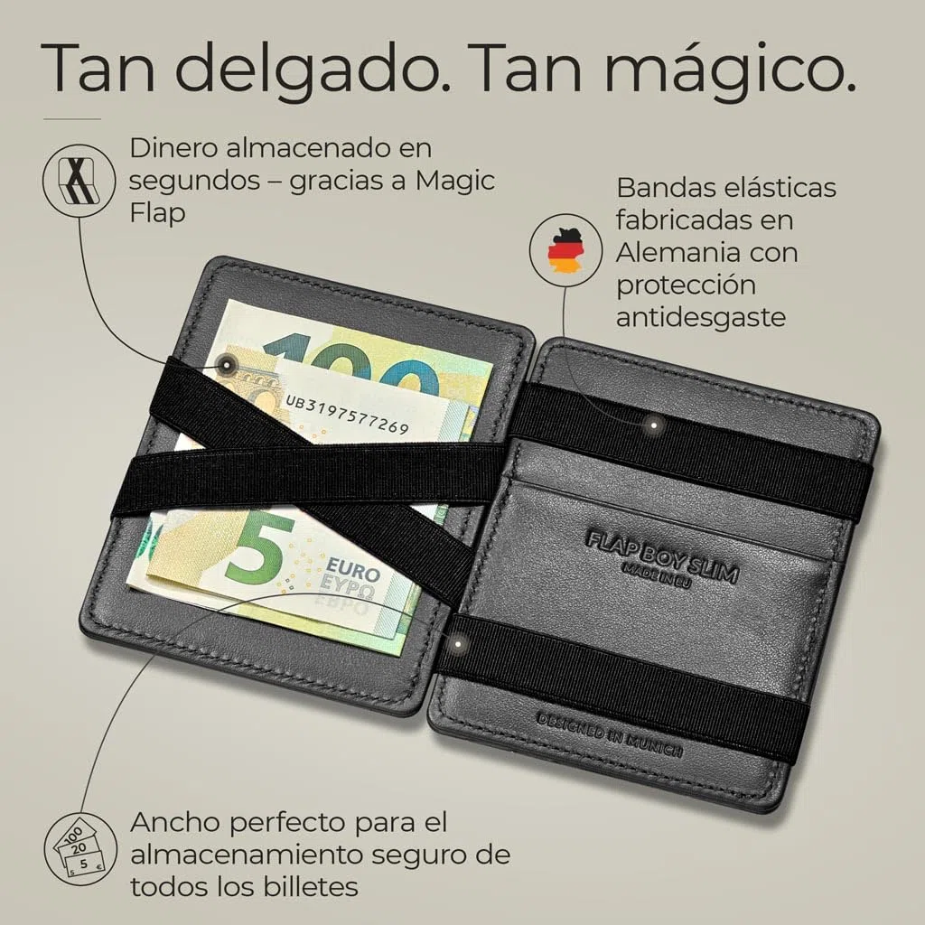Jaimie Jacobs Flap Boy Slim Magic Wallet - Cartera Mágica con Protección RFID para Tarjetas de Crédito, Tarjetero para Hombre de Cuero Auténtico