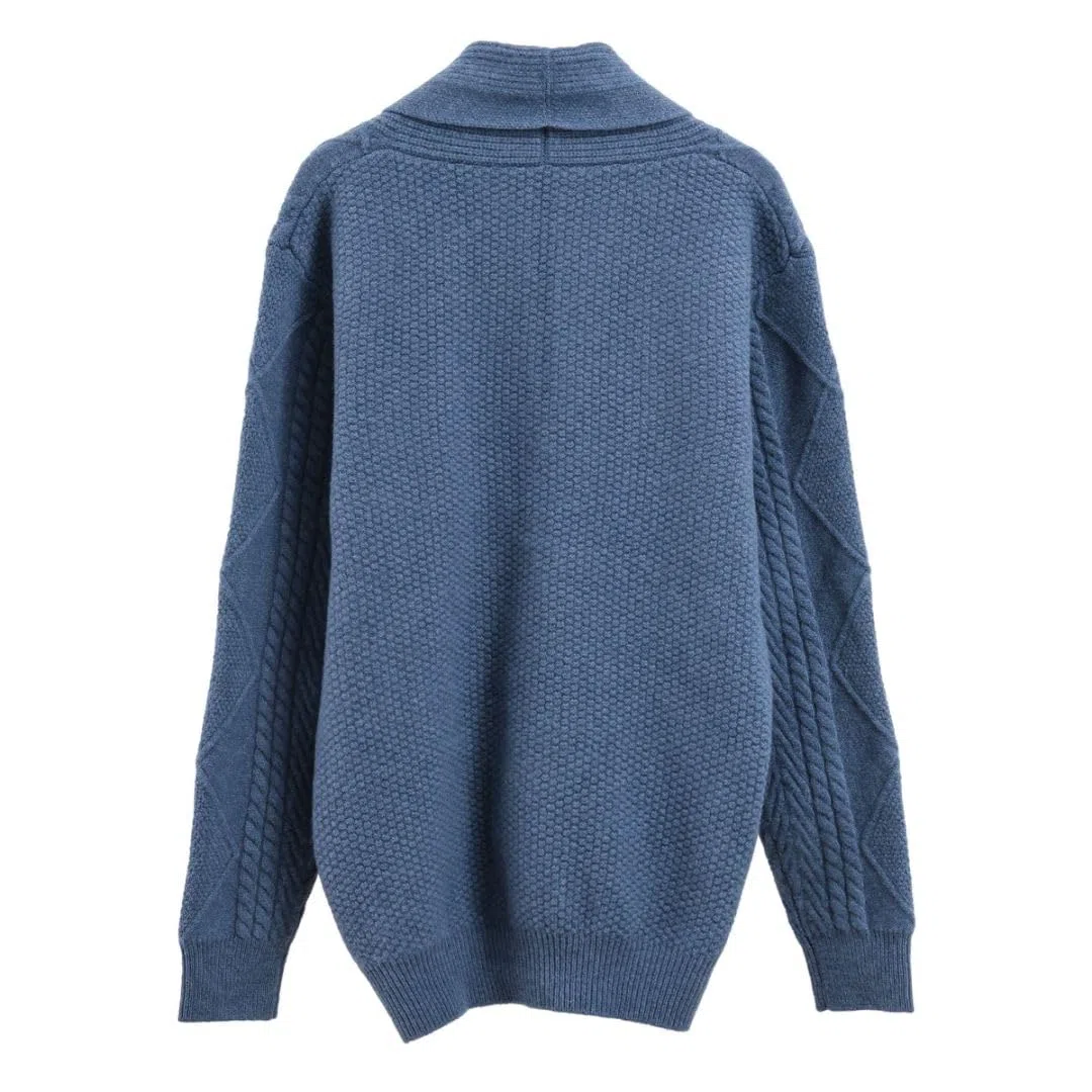Amazhiyu Cárdigan de punto 100 % lana con cuello de chal y botones para hombre con bolsillos