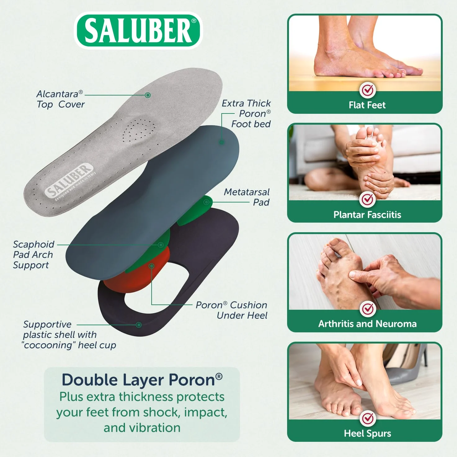 H485-46 - Insertos ortopédicos extra gruesos con almohadilla metatarsiana para mujeres y hombres. Importados de Italia. Plantillas de calidad para fascitis plantar disponibles.