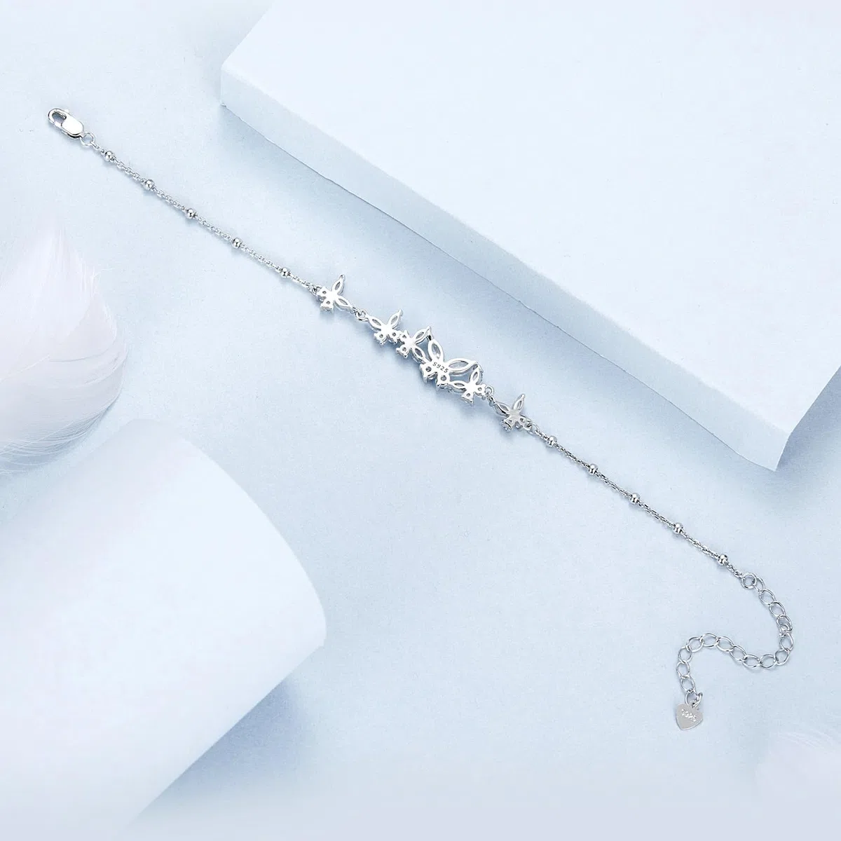 YCTTKDD Pulseras de Mariposa moradas de Plata de Ley S925 para Mujer, Pulsera de eslabones Ajustable, Regalos de joyería de Navidad