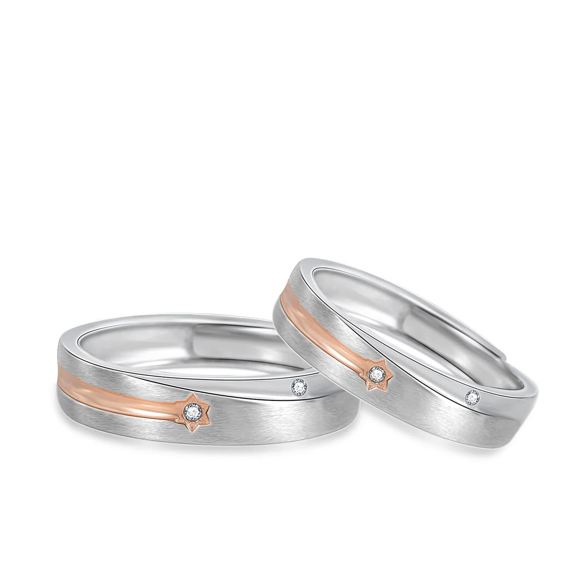 Pareja Anillos Alianzas Boda Lluvia de Meteoritos Esmerilado Plata de ley Promesa Anillo Ajustable Compromiso Casarse Regalo