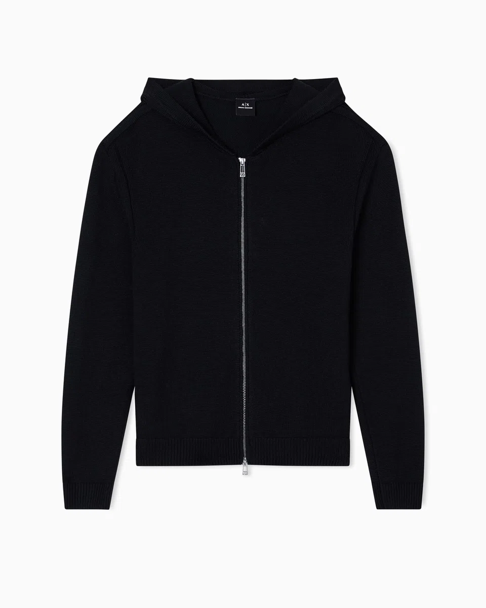Armani Exchange Cozy, Long Sleeve Back Logo Patch Hood Jersey de cárdigan Hombre