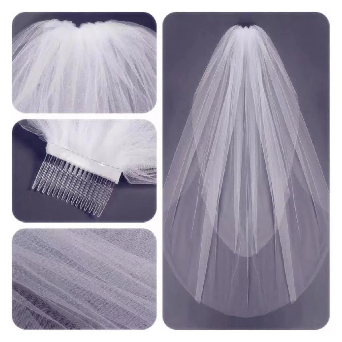 Velo De Novia,Accesorios De Boda Velo De Novia Simple Corto Blanco Marfil De Dos Capas con Peine Velo De Novia