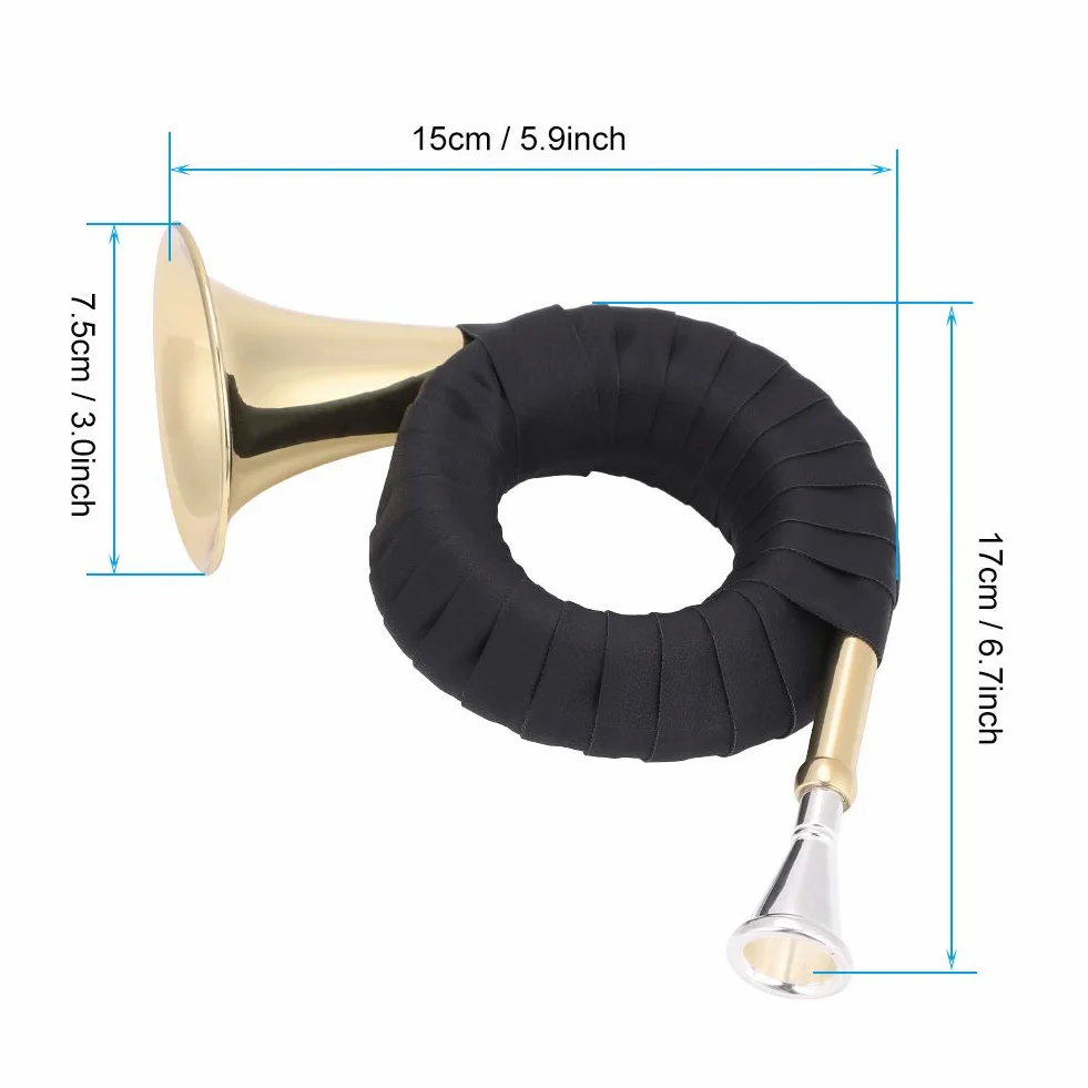 CHICIRIS Mini Cuerno de Caza de Latón, Instrumento Musical Profesional con Agarre de PU de, Hermoso Diseño para Amantes de la Música y Estudiantes