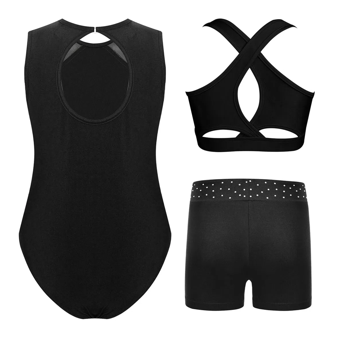 Maillot Gimnasia Ritmica Kids Girls Gymnastics Outfit Figure Skating Jumpsuit Ballet Tutu Leotards Patchwork Sleeveless Leotard With Crop Top Shorts