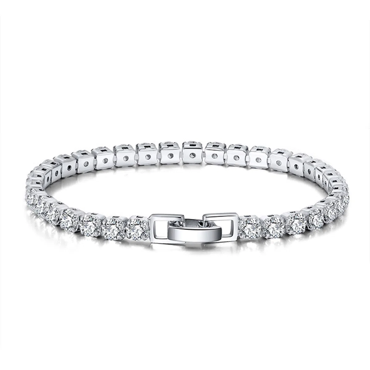 Pulseras para mujer, pulseras de boda para mujer, cadena de tenis con circonita cúbica redonda blanca, plata de ley