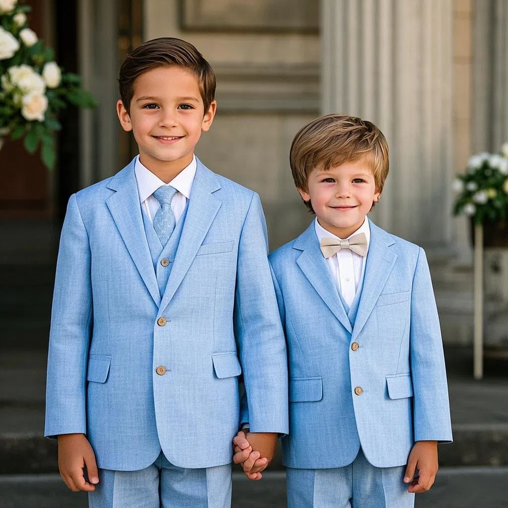 Traje de lino para niños, conjunto de 3 piezas para portador de anillos de boda, chaleco, chaqueta, pantalones