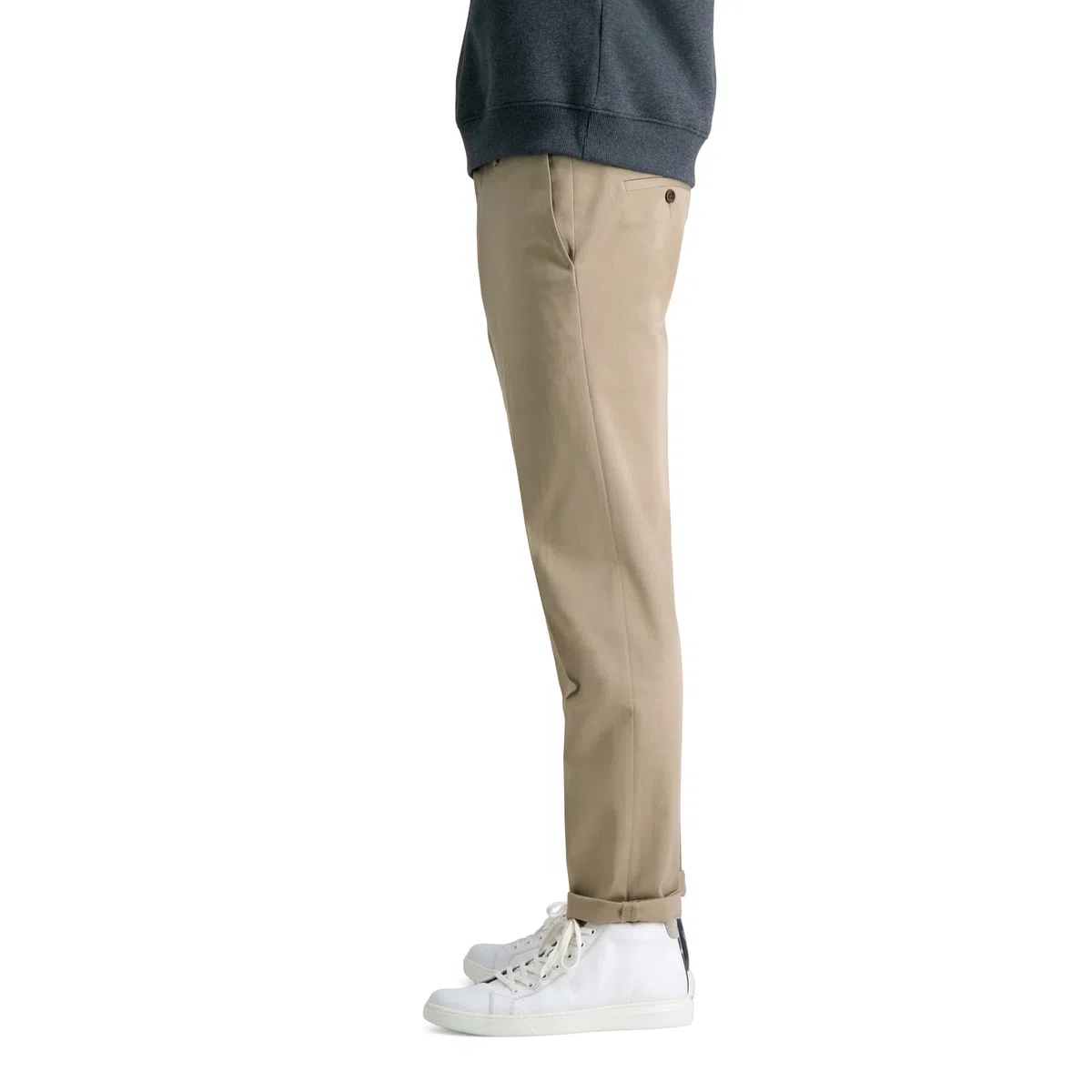 Haggar Pantalón Casual de Primera Calidad, Sin Planchado, Color Caqui, Corte Ajustado, Frente Plano Hombre