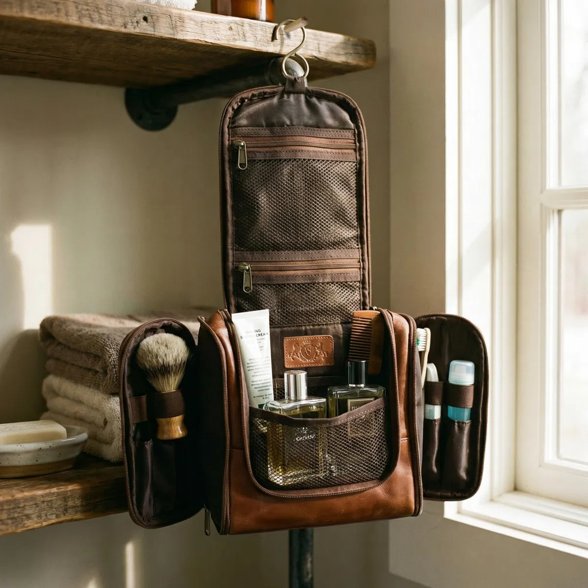 SID & VAIN Neceser Hombre Grande Cuero I Neceseres de Viaje I Bolsa de Aseo Dexter marrón Hecho a Mano