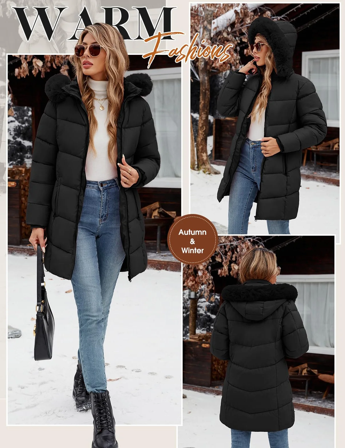 Vancavoo Parka Mujer Invierno Cálida Acolchada Larga Abrigo con Capucha