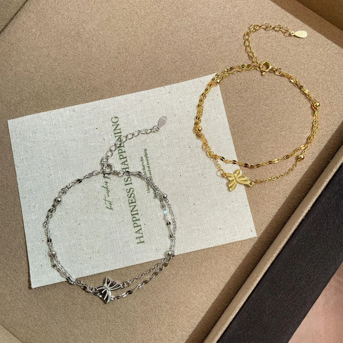 Genérico Pulsera De Plata，Pulsera De Mariposa De Doble Capa Exquisita De Plata Esterlina S925 De Lujo Ligera Y De Alta Gama Con Cierre De Resorte Ajustable, Joyería Energética Para Mujer.