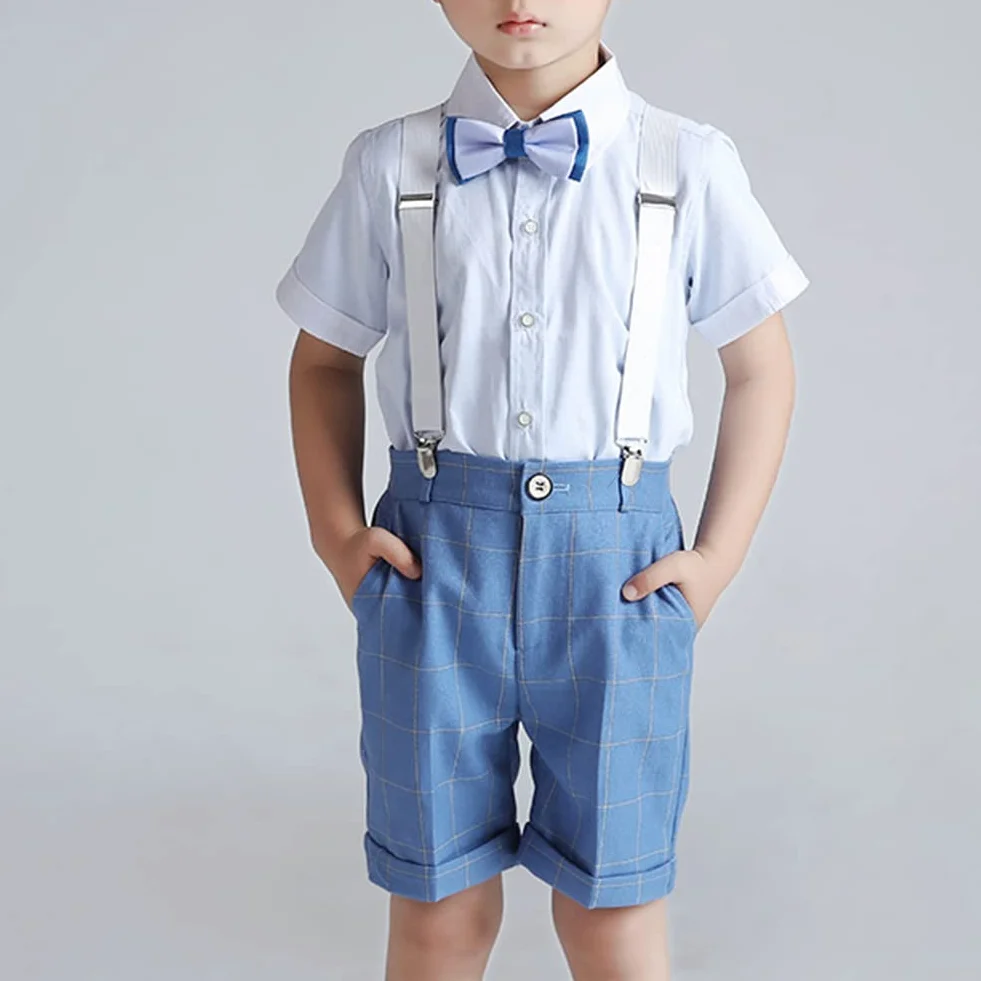 Traje de Caballero para Niño,Traje Conjunto de Chaleco a Cuadros Azul de Bebés Niños para Ceremonia,Traje Formal de Fiesta de Boda para Niños,Verano Ropa Niños Elegante Trajes de Bautizo
