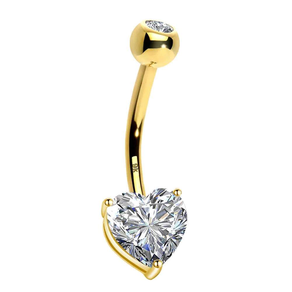 OUFER Carat Gold White Gold Heart Belly Bars Solid Cubic Zircon Belly Button Rings Navel Piercing Jewellery 14 Gauge 1.6mm