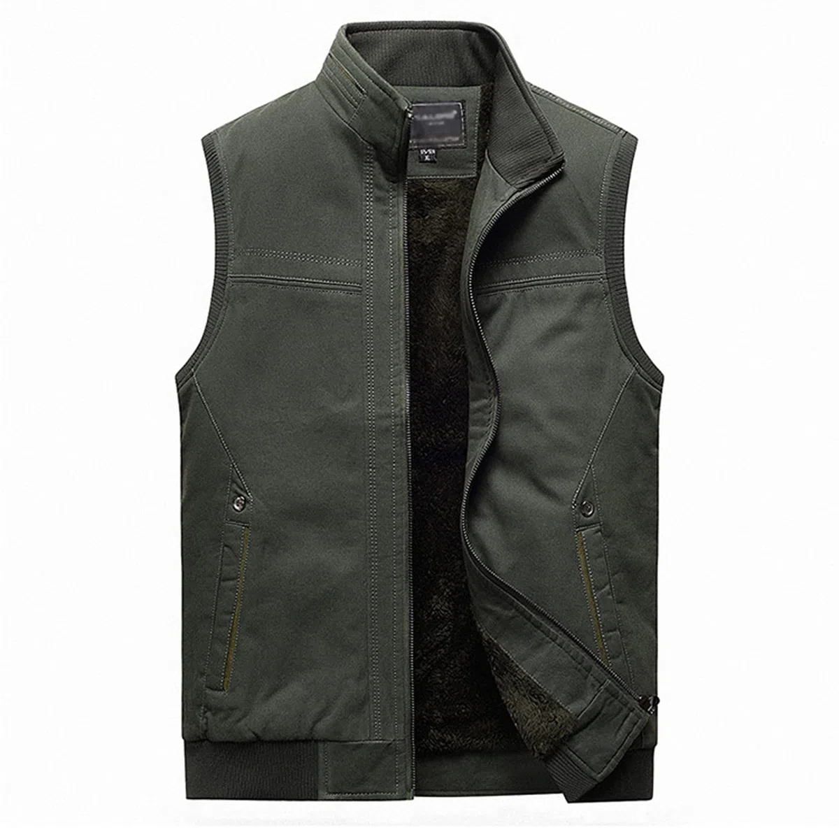 Hombre de algodón Fleece Grueso Gilet Chaleco Outwear Outwear Outdoor Casual Zip Up Pesca Chaleco cálido Hombre Chaqueta Multi Pocket Capa de Carga Armygreen-XL