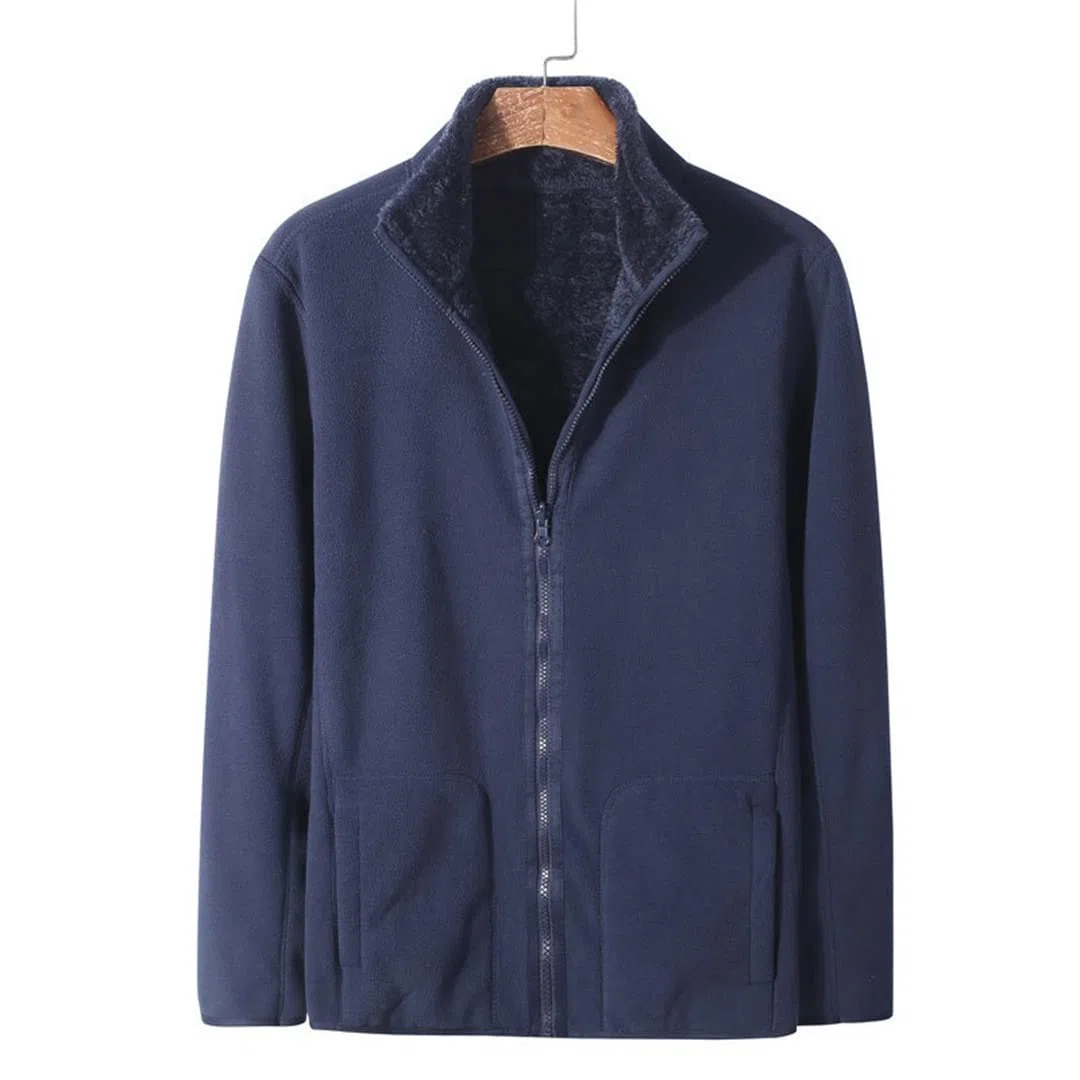 Chaqueta De Forro Polar Ligera con Cremallera para Hombre, Sudadera Cálida De Forro Polar Coralino De Doble Cara con Bolsillos