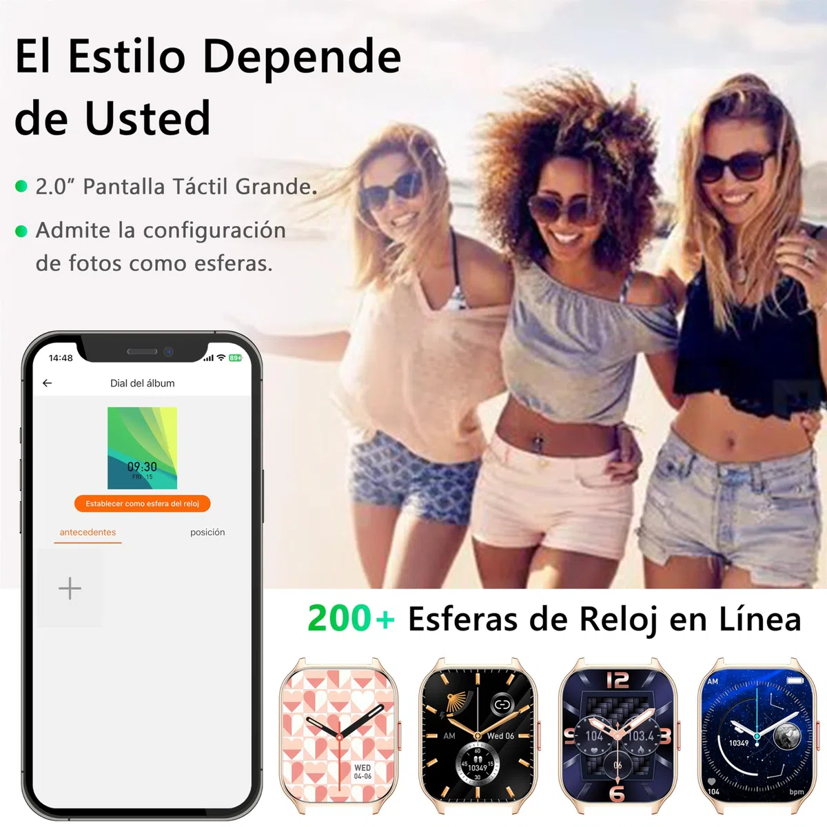 Reloj Inteligente Mujer Hombre, Usado con Aplicación FitCloudPro, Bluetooth Llamada, 2'' Smartwatch con Presión Arterial, 100+ Deportes, Ritmo Cardíaco, DIY Esferas, para iOS Android