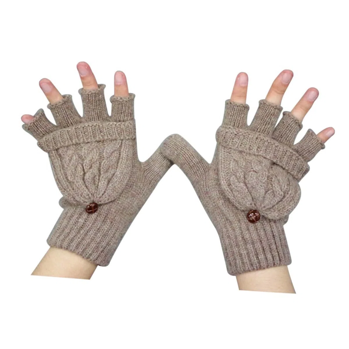 3piezas Guantes De Lana Sin Dedos Para Mujer Cálidos y Cómodos Con Cubierta De Mitones Para Invierno Marrón