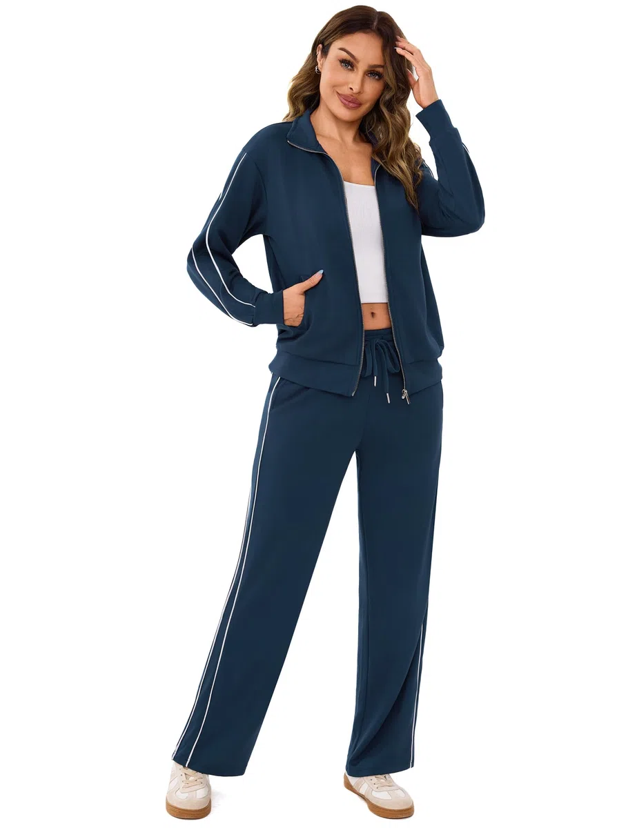 Terecey Conjunto Chándal Mujer 2 Piezas – Chandal Completo Mujer Sudadera con Manga Larga y Cremallera Pantalón Recto con Cordón Ropa Deporte para Diario y Ejercicio