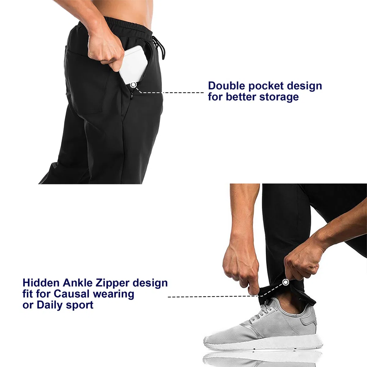 Brokig - Pantalones de deporte para hombre, corte ajustado, con bolsillos dobles
