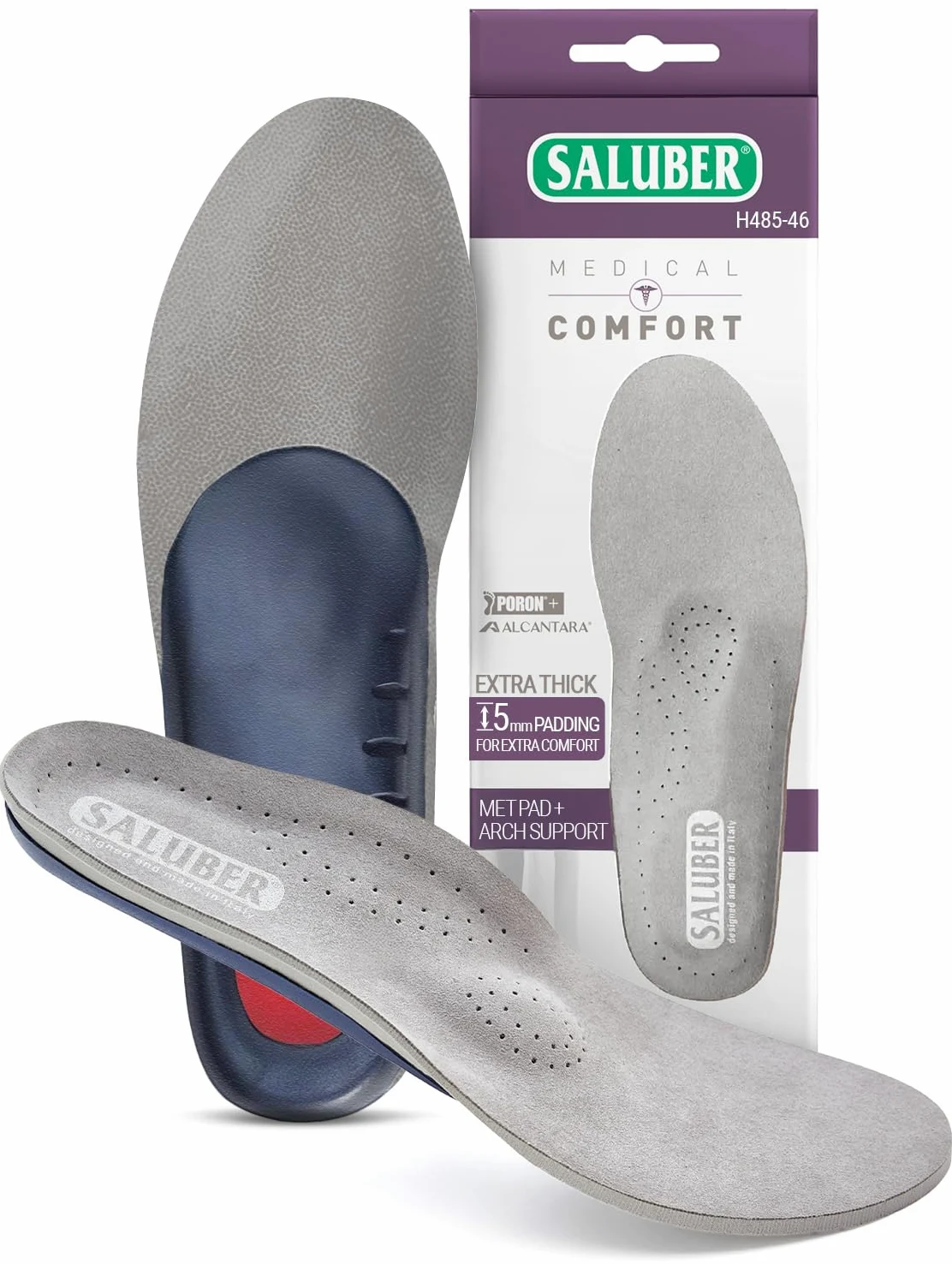 H485-46 - Insertos ortopédicos extra gruesos con almohadilla metatarsiana para mujeres y hombres. Importados de Italia. Plantillas de calidad para fascitis plantar disponibles.