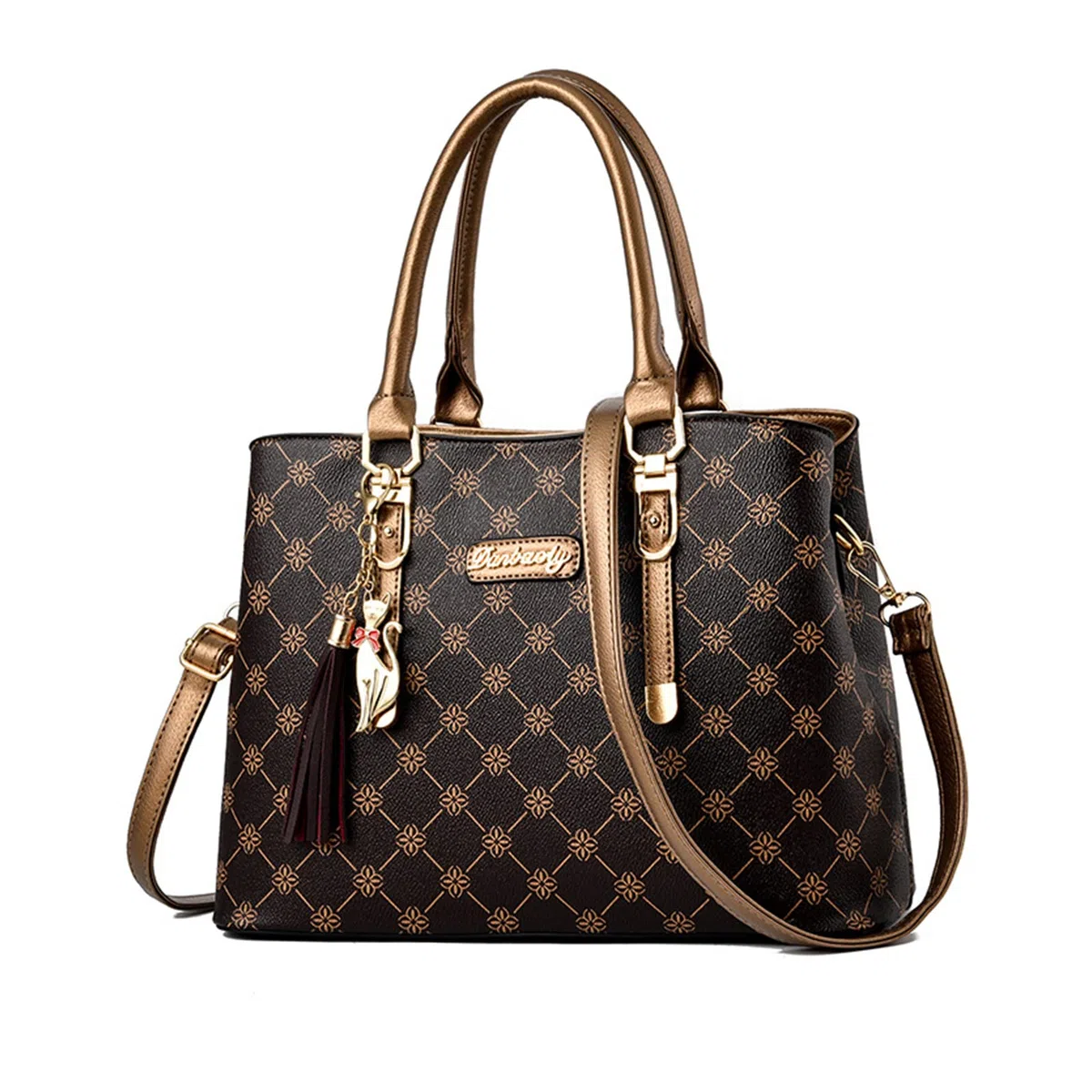 NICOLE & DORIS Bolsos de Mano Mujer Bolso Estampado Bolso Señora Bandolera Elegancia Mediano Bolso Tote Cuero PU Bolsos de Hombro con Colgante Marrón