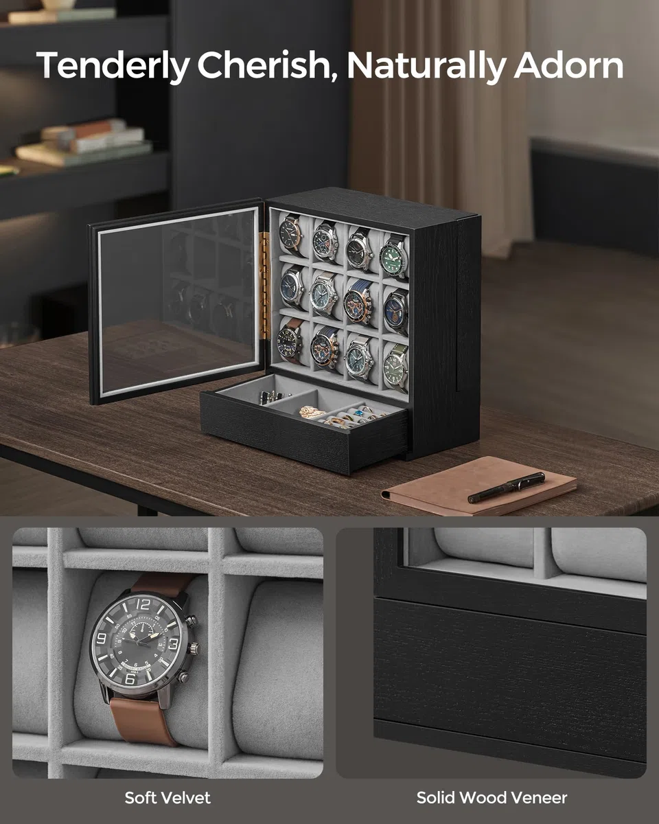 SONGMICS Caja expositora para reloj, color negro UJOW014B01
