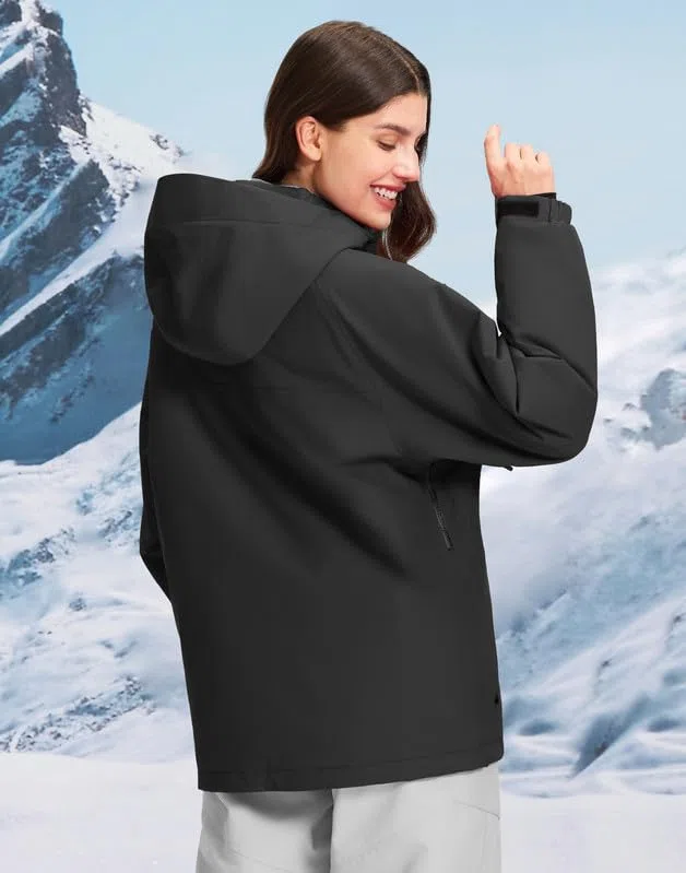 Pioneer Camp Chaqueta de snowboard para mujer, impermeable, cortavientos, transpirable, cálida, con capucha y paranieves desmontable, chaqueta de esquí funcional para esquí y snowboard